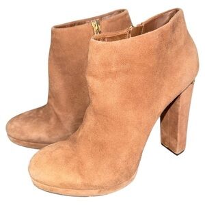 Michael Kors Haven Brown Suede‎ Platform High Heeled Ankle Booties Boots Size 9
